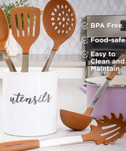 Culinary Couture 6-Piece Stainless Steel & Silicone Kitchen Utensils Set, Silicone Cooking Utensils, Heat Resistant Kitchen Cooking Utensils Set, Includes a Bonus Recipe E-Book, Brown 6 Piece - Large 14 81sJZsH cZL 1