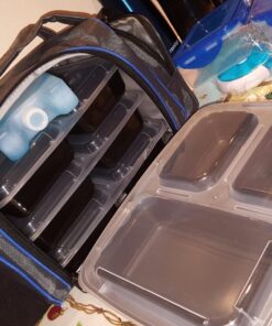 ThinkFit Insulated Meal Prep Lunch Box with 6 Food Portion Control Containers - BPA-Free, Reusable, Microwavable, Freezer Safe - With Shaker Cup, Pill Organizer, Shoulder Strap & Storage Pocket (Blue) Blue 59 81sKLTXasGL