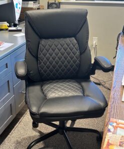 BestEra Office Chair, Executive Leather Chair Home Office Desk Chairs, Ergonomic Computer Desk Chair with Adjustable Flip-Up Arms, Lumber Support Swivel Task Chair with Rocking Function (Black) Black 35 81sKRMXI34L