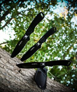 Alternative view of BladesUSA Perfect Point Throwing Knives – Set of 3 – Black Stainless Steel Blades and Handles w/ Spider Design, Nylon Sheath, Full Tang Construction, Well Balanced, Throwing Sport Knives – RC-1793B