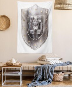 Ambesonne Medieval Tapestry, Old Medieval Iron Shield Middle Age Heraldic Elements Vintage Illustration, Wall Hanging for Bedroom Living Room Dorm Decor, 40" X 60", Grey White 40" X 60" - Image 6