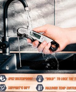 Digital Meat Thermometer, Waterproof Instant Read Food Thermometer for Cooking and Grilling, Kitchen Gadgets, Accessories with Backlight & Calibration for Candy, BBQ Grill, Liquids, Beef, Turkey… Black - Sliver 24 81sNTvk3txS