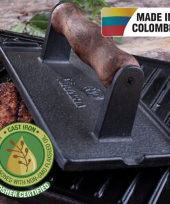 Alternative view of Victoria Rectangular Cast Iron Meat Press with a Wooden Handle, Preseasoned with Flaxseed Oil, Made in Colombia 8.3 x 4.4 Inch