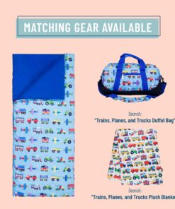 Wildkin Kids Sleeping Bags for Boys & Girls, Measures 57 x 30 x 1.5 Inches, Cotton Blend Material Sleeping Bag for Kids, Ideal for Parties, Camping & Overnight Travel(Trains Planes & Trucks) Trains, Planes, and Trucks 11 81sQRxyGWdL