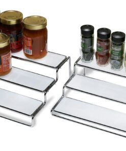 DecoBros Spice Rack 3 Tier Expandable Cabinet Spice Organizer Step Shelf Organizer (31.75~63.50 cm), Chrome 20 81sRWUHXXPL