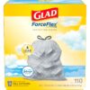Glad ForceFlex Tall Kitchen Drawstring Trash Bags, 13 Gal, Fresh Clean Scent with Febreze, 110 Ct 110 Count (Pack of 1)