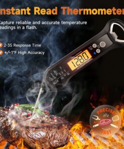Meat Thermometer Digital, Waterproof Instant Read Meat Thermometers for Grilling and Cooking. Food Thermometer, Kitchen Gadgets, Accessories with Bottle Cap Opener for Kitchen, BBQ, Grill… Black 27 81sVLtpWUbL