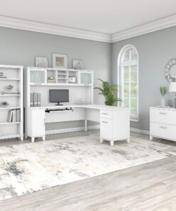 Bush SET012WH 72-Inch W L-Shaped Desk w/Hutch Lateral File Cabinet and Bookcase White 7 81sXJbwjKL