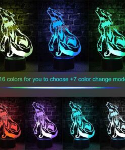 Wolf 3D Birthday Gift Illusion Night Light Beside Table Lamp, Gawell 16 Color Changing Touch Switch Decoration Lamps with Acrylic Flat & ABS Base & USB Cable & Remote Control Wolf Lover Theme Toy 23 81sYrVq YL