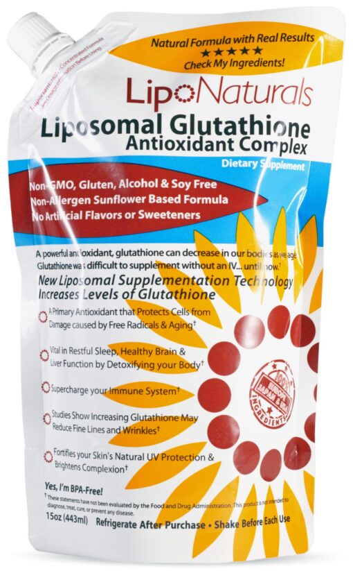 Lipo Naturals Liposomal Glutathione Complex Liquid (30 Doses) - Natural Formula Immunity + Liver Health + Anti-Aging Support with Vitamin C - Vegan, China-Free (15oz / 443ml)