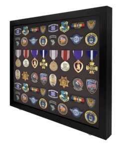 PENNZONI Large Medal Display Case - Award Display Case, Patches Display Cabinet Case, Acrylic Wall Display Case, Black w/ Black Felt 17 81sZ3kFhgJL