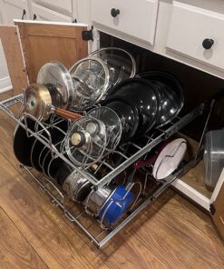 Rev-A-Shelf 2-Tier Kitchen Cabinet Pull Out 21" Cabinet Organizer for Pots, Pans, and Lid Cookware, Adjustable Heavy Duty Wire, Chrome, 5CW2-2122-CR 21 in. 38 81sZSHtId L