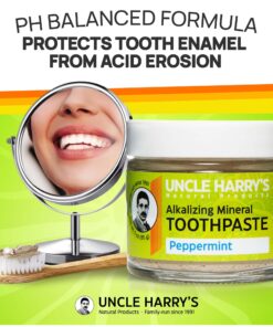 Uncle Harry's Peppermint Remineralizing Toothpaste | Natural Whitening Toothpaste Freshens Breath & Promotes Enamel | Vegan Fluoride Free Toothpaste 3 Ounce (Pack of 1) 24 81sbv1HKUML