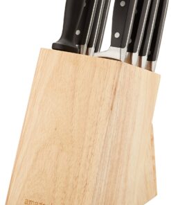 Amazon Basics 9-Piece Premium Kitchen High-Carbon Stainless-Steel Blades with Pine Wood Knife Block Set, Black Traditional Handle Design 17 81scTgJRgML