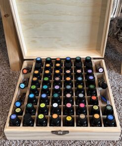 Wooden Essential Oil Box - Holds 52 (5-15 ml) & 6 (10ml Roll-On) Essential Oil Bottles - Perfect Essential Oils Case for Presentations - Protects Your Oils from Damaging Sunlight 1 Count (Pack of 1) 31 81sd0Xw5b3L 1