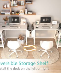 Lufeiya White L Shaped Computer Desk with Power Outlet Shelves, 40 Inch Small Corner Desk for Small Space Home Office, L-Shaped Desk PC Desks, White 39.4" 29 81sdNZXndGL