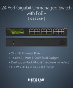 Alternative view of NETGEAR 24-Port Gigabit Ethernet Unmanaged PoE+ Switch (GS324P) - with 16 x PoE+ @ 190W, Desktop or Rackmount 24 port | 16xPoE+ 190W