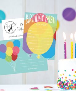 25 Balloon Rainbow Party Invitations for Kids, Teens, Adults, Boys & Girls, Blank Children Happy 1st Birthday Invitation Cards, Unique Baby First Bday Invites, Toddler 1 2 3 Year Old Invites Fill In 9 81shhxNtJ7L