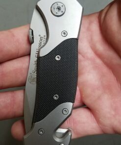 Smith & Wesson 8in High Carbon S.S. Folding Knife with 3.3in Drop Point Blade and S.S. with G-10 Inlay Handle for Outdoor, Tactical, Survival and EDC Plain Edge 7 81sj0vFpq3L