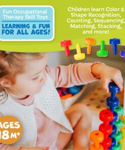Skoolzy Montessori Sensory Pegboard 33 Piece Set - Develop Sensory Play Occupational Therapy STEM Learning Educational Toys for Kids 2+ - Includes Foam Board, Lacing String, Dice, Storage Bag, eBook Peg Set with Foam Board 27 81skUMm 9WL