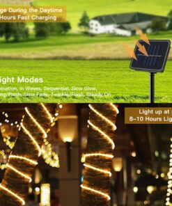 Eueasy 130 LED 42.7ft Solar Rope Lights for Outside with Waterproof PVC Tube,Solar String Lights,Outdoor Decor for Garden, Patio, Fence, Deck, Sidewalk, and Pathway in Warm White Polyvinyl Chloride Type I 10 81skYq3DolL