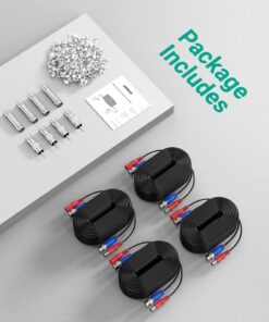 ANNKE 4 Pack 30M/100ft All-in-One Video Power Cables, BNC Extension Surveillance Camera Cables for CCTV Security DVR System Installation, Free 8 x BNC Connectors and 100pcs Cable Clips Included Black-100ft/30M 24 81smf1toFSL