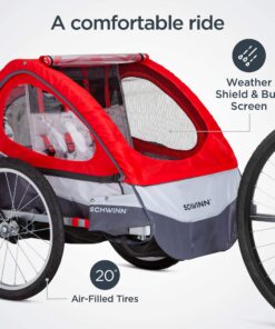 Schwinn Echo, and Trailblazer Child Bike Trailer, Single and Double Baby Carrier, Canopy, 16-20-inch Wheels Trailblazer - 2 Seat Red 11 81spJD7LmwL