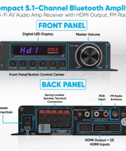 Pyle - PFA560BT - Wireless Bluetooth Home Audio Amplifier - 100W 5.1 Channel Home Theater Power Stereo Receiver, Surround Sound w/HDMI, AUX, FM Antenna, Subwoofer Speaker Input, 12V Adapter, Black Upgraded model 9 81sqlW VTkL