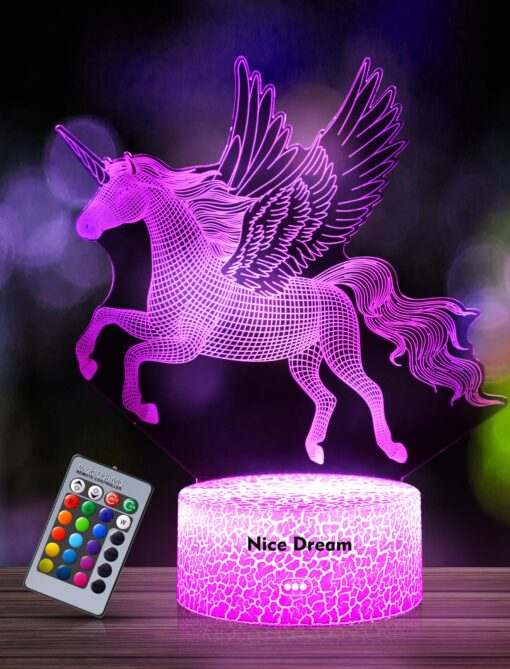 Nice Dream Unicorn Night Light for Kids, 3D Night Lamp, 16 Colors Changes with Remote Control, Room Decor, Christmas Gifts for Children Girls 01-Unicorn