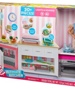 Barbie Kitchen Playset with Doll, Lights & Sounds, Food Molds, 5 Dough Colors and 20+ Accessories Standard 21 81supnU5guL