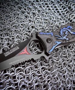 Alternative view of TAC Force TF-707 Series Assisted Opening Folding Knife, Black Half-Serrated Blade, Dragon Handle, 4-1/2-Inch Closed Blue