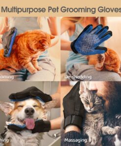 DELOMO Upgrade Pet Grooming Gloves Cat Brushes for Gentle Shedding - Efficient Pets Hair Remover Mittens - Dog Washing Gloves for Long and Short Hair Dogs & Cats & Horses - 1 Pair (Blue) 1A Blue- 1 Pair 31 81sw9yoYFTL