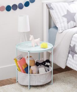 Amazon Basics Round Storage End Table, Side Table with Cloth Basket, Mint Green/Heather Gray, 18 in x 18 in x 19 in 25 81syALDP0aL