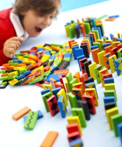 HearthSong Classic 255-Piece Wooden Domino Race Set with Wooden Ball and Various Wooden Accessories 15 81sz7985jpL