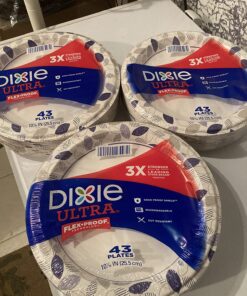 Dixie Ultra Paper Plates, 10 1/16 inch, Dinner Size Printed Disposable Plate, 172 Count (4 Packs of 43 Plates), Packaging and Design May Vary, Blue,White 31 81sze5qcrPL