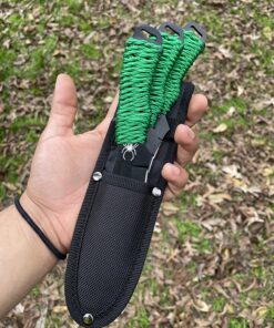 BladesUSA Perfect Point Throwing Knives – Set of 3 – Black Stainless Steel Blades and Handles w/ Spider Design, Nylon Sheath, Full Tang Construction, Well Balanced, Throwing Sport Knives – RC-1793B 37 81t JPASc2L