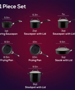 Circulon Symmetry Hard Anodized Nonstick Cookware Pots and Pans Set, 11-Piece, Black & Symmetry Hard Anodized Nonstick Frying Pan Set - 10 Inch and 12 Inch, Black Cookware Set + Pan Set, Black 9 81t3UFiSlIL
