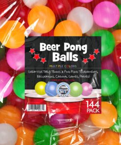 SportzGo Beer Pong Plastic Balls Bulk - 144 Pack of Washable Balls for Beer Olympics Drinking Games Table Tenis Carnival Beer Pool Games Ball 38 mm Party Decorations Indoor & Outdoor Assorted 9 81tBY328FwL