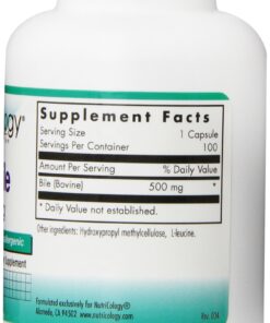 Nutricology Ox Bile 500 mg - Fat Digestion, Liver, Metabolic, GI Support - 100 Vegicaps 13 81tC4WLmGLL