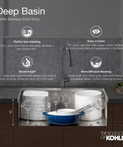 KOHLER Vault 30" Single Bowl 18-Gauge Stainless Steel Farmhouse Apron Front Kitchen Sink with Single Faucet Hole Top Mount Installation K-3935-1-NA 23 81tGGfoRCaL