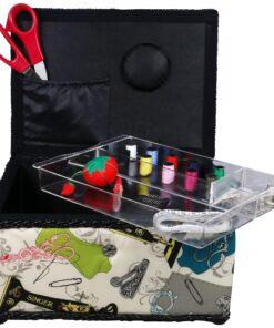 SINGER 07281 Vintage Sewing Basket with Sewing Kit Accessories, 10.5" long x 8" wide x 6" high. 36 81tGQslgUqS