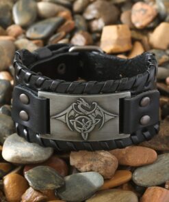 HAQUIL Viking Wiccan Egytian Black Brown Wide Leather Wristband Bracelet Ancient Medieval Jewelry Gift for Men Celtic Dragon - Black Leather 14 81tJEHhHlTL