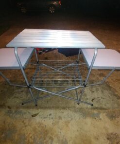 Camco Olympian Deluxe Portable Grill Table | Provides Plenty of Room for Grilling Gear | Ideal for Picnics, Camping, Boating, Tailgating, and Backyard BBQs | (57293) Silver Camping Grill Table 53 81tK V6SM2L