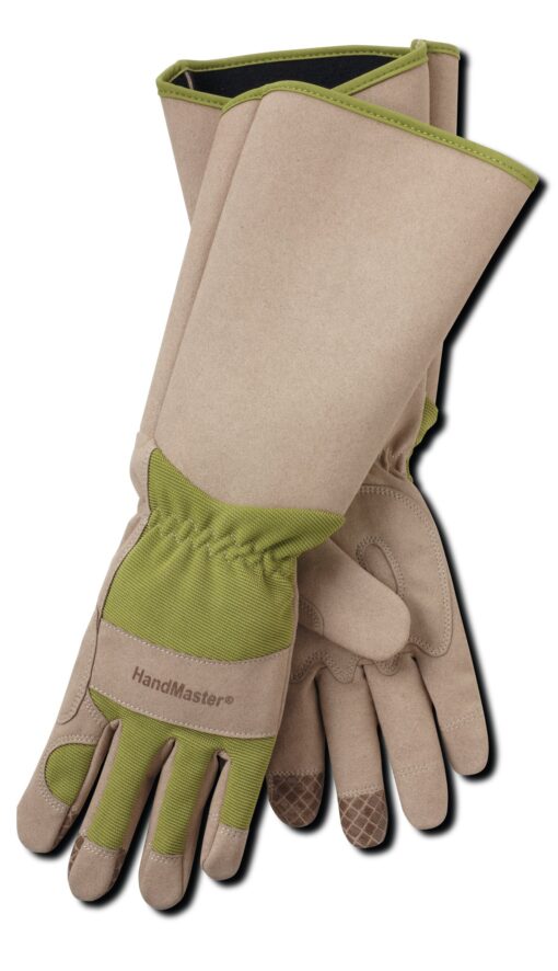 MAGID Professional Rose Pruning Thornproof Gardening Gloves with Extra Long Forearm Protection for Men (BE194T-XL) - Puncture Resistant, XL (1 Pair) Men's XL Tan & Green