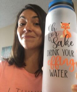 LEADO 32oz 1Liter Motivational Tracking Water Bottle with Times to Drink - for Fox Sake Drink Your Effing Water - Funny Birthday, Christmas Gifts for Women, Best Friend, Mom, Sister, Coworker Blue / White 40 81tKIzkchgL