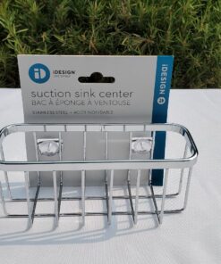 iDesign Gia Stainless Steel Dish Sponge Holder Basket with Suction Cups, Ideal for Kitchen Sinks and Bathroom Organization, Set of 1, Polished 42 81tSADGGQrL