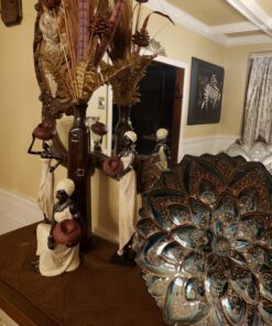 Deco 79 Polystone Woman Standing African Sculpture with Red Water Pots and Black Base, Set of 2 16"H, 4"W, Cream 42 81tSoORsZL