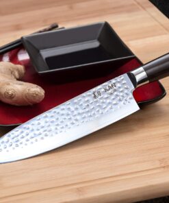 Alternative view of KAN Core Chef Knife 8-inch VG-10 67 layers Damascus Ambidextrous (Hammered VG-10 Blade, Ebony wood handle-upgraded version) Hammered VG-10 Blade, Ebony wood handle