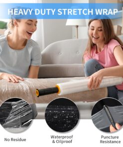 Origuuds Stretch Film, 80 Gauge Stretch Wrap with Handles, Industrial Strength Plastic Wrap for Moving, Pallet Wrap, Packing, Furniture Wrapping, Luggage (Clear/15 Inch x 1000 Feet,1 Roll) Clear 1 Roll/15in x 1000FT 17 81tXIDYzS9L