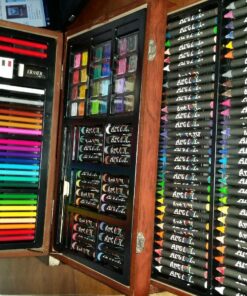 Art 101 Doodle and Color 142 Pc Art Set in a Wood Carrying Case, Includes 24 Premium Colored Pencils, A variety of coloring and painting mediums: crayons, oil pastels, watercolors; Portable Art Studio Multicolor 38 81tXg2THyfL